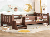 Twin Size Floor Bed with Storage Bookcases, Solid Wood Kids Floor Bed with Cute Stairs and W1580P390215