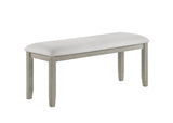 ZUN 1pc Gray Finish Standard Height Dining Bench White Fabric Upholstered Seat Tapered Legs Contemporary B011P162535