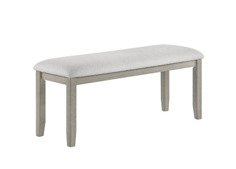 ZUN 1pc Gray Finish Standard Height Dining Bench White Fabric Upholstered Seat Tapered Legs Contemporary B011P162535