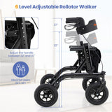 Outdoor Rolling Rollator Walker 9.5" All-Terrain Wheels, 6-Level Adjustable , Foldable, 84641640