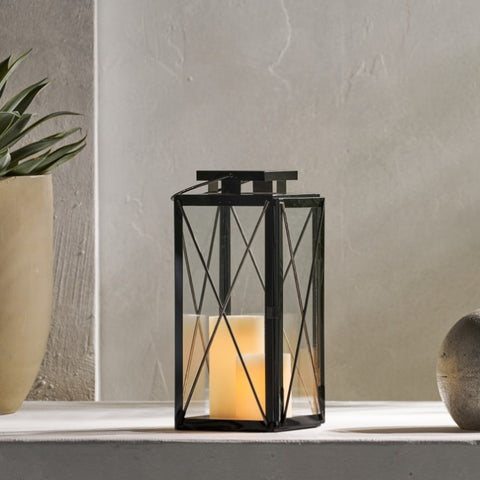 ZUN DEBORAH 14"H STAINLESS STEEL LANTERN 72187.00BLK