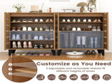 24" Farmhouse Shoe Cabinet with 2 Louvered Doors - 4-Tier Shelves, 3 Adjustable Layers 29651966
