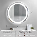 ZUN 24 Inch LED Round Bathroom Mirror W134070944