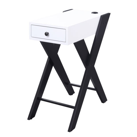 ZUN White and Black Side Table with USB Ports B062P181408