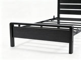 Twin Size Metal Bed Frame with 3-Panel Wood Grain Headboard, Built-in LED Light & Charging Station, 65759738