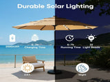 10ft 3-Tier Solar LED Patio Umbrella with Tilt Adjustment and UV-Resistant Polyester Fabric, Outdoor 72384806