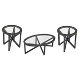 Modern simple coffee table, tempered coffee table solid wood base round transparent W1781127575