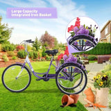 ZUN Adult Tricycle Trikes,3-Wheel Bikes,24 Inch Wheels Cruiser Bicycles with Large Shopping Basket for W101952729