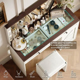 ZUN 43.4"Makeup Vanity Table, Makeup Table with Large Mirror and 11 LED Light , Brightness Adjustable, 58013333