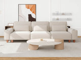 Beige Chenille Deep Seat 3-Seater Sofa with Brushed Stainless Steel Cup Holders and 3 Decorative 03406465