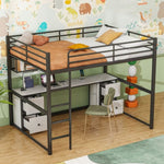 ZUN Full Size Metal Loft Bed with Desk, Drawers and Bedside Tray, Charging Station, USB and socket 91995052