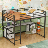 ZUN Full Size Metal Loft Bed with Desk, Drawers and Bedside Tray, Charging Station, USB and socket 91995052