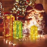 Lighted Gift Boxes Set of 3, Pre-lit Nestable Present Boxes Ornament with 90 LED Warm White Lights 83670049