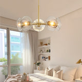 Modern Gold 5-Light Sputnik Chandelier with Clear Glass Shades, Mid-Century Hanging Pendant Light W1340P233172