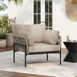 36" Beige Iron Lounge Chair with Rope Weave Design and Plush Cushions, Perfect for Indoor and N767P237035G