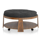 Wire-brushed Finish Natural Tone/Dark Gray 1pc Ottoman Transitional Style Deep Button Linen Like B011P184967