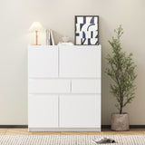 White wooden storage cabinet with 4 doors and 2 drawers W1320P191441