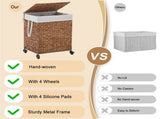 100L 2-Section Laundry with Lid and Wheels, Woven Natural Water Hyacinth Rolling Laundry 22283701