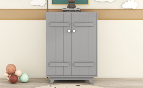 ZUN Wooden Wardrobe Cabinet with Hanging Rod, Storage Armoires with Doors,Gray 31036229