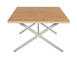 Teak Wood Top with Beige Steel Frame Outdoor Dining Table, 55.12" Rectangular Patio Table with N770P385226B