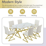 ZUN 7-Piece Modern Dining Table Set, Rectangular Marble Texture Kitchen Table and 6 PU leather Chairs 88114372