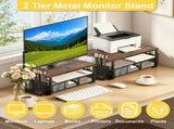 Monitor Stand Riser with Mesh Drawers & Pen Holders, 2 Tier Wood Metal Desktop Organizer, Computer 47072194