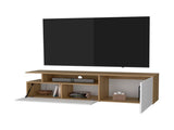 Natural Oak and White TV Stand with Drop-Down Door and Open Shelf B062P290251