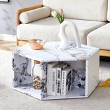 Hexagonal MDF coffee table, characteristic pattern stickers, multi-hole design to give more storage W1151P200317