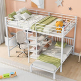 ZUN Full Over Twin Metal Bunk Bed with Built-in Desk, Shelves and Ladder, White 89901495