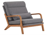 High Back Solid Wood Armrest Backrest Iron Frame Linen Indoor Leisure Chair Dark Grey 26834411