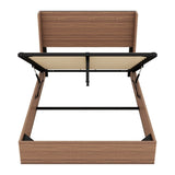 Large grooved undulating lift storage bed frame, wooden platform bed frame with lift storage, no W1858P307153