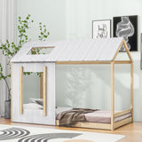 Twin Size House Platform with Roof and Window , WhiteNatural WF312208AAN