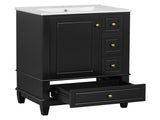 24" Bathroom Vanity with Sink and Drawers, Black Freestanding Vanity Cabinet with Ceramic Top and 74450990