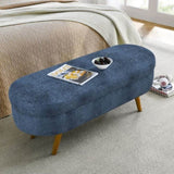 Ottoman Oval Storage Bench,Rubber Wood Legs, Gray Dark Blue W487P271394