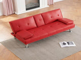 67-inch Red Leather Multifunctional Double Folding Sofa Bed with Coffee Table for Office Use W6295P549835