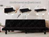 Sofa-to-Bed Evolution 66" Black Velvet Sofa Bed Transforms Seamlessly, Ideal for Family Living W3371P302156
