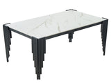 Modern 49" Rectangular Dining Table, White Marble-Look MDF Top with Black Metal Legs, Space-Saving W5123P548853