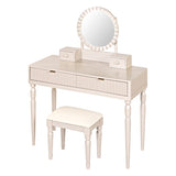 Luxury Vanity Desk with Round Mirror,Height-Adjustable, Stylish Dressing Table Set, 4 Drawers & N844P262897C