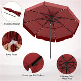 10 foot red terrace umbrella with solar powered LED lights and multi-layered ventilated roof 92595764