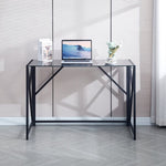 ZUN Tempered Black Glass Computer Desk, Laptop Desk, PC Laptop Table with Metal Frame, Writting Desk W171891788