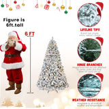 Artificial 6ft Flocked Christmas Tree with 888 PVC Branch Tips, Pine cone*35pcs, 350L Colorful led, 91486641