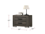 2 Drawers Wood Nightstand With Black Handles In Foil Grey SR015491