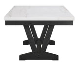 ZUN 1pc Transitional Modern Formal Dining Table White Genuine Marble Rectangular Table Top Trestle Base B011P196941