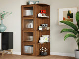 Tall Display Cabinet with Fluted Glass Doors, Freestanding Bookcase and Open Shelves, Modern Accent W331P533618