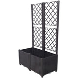 Poly Rattan Brown Trellis Raised Bed with Drainage Plug - 2 Removable Pots with Large Flower Boxes W465P187526