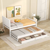 Twin Size Platform Bed with Trundle and Drawers, White WF298815AAK
