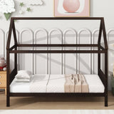 Twin House Bed with Headboard and Footboard, Twin Rubber Wood Bed with House Frame,Esspresso W504P225958