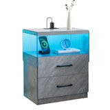 Nightstand with LED Lights, Adjustable Light Colors, Bedside Table, Side Table with 2 Drawers,Grey W2178P252969