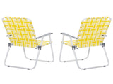 2pcs Steel Tube PP Webbing Bearing 120kg Folding Beach Chair Yellow & White Strip 25170682