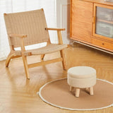 ZUN Storage Ottoman, Modern Round Footrest with Soft Padded Seat, Teddy Velvet Footstool with Wood Legs, 51999705